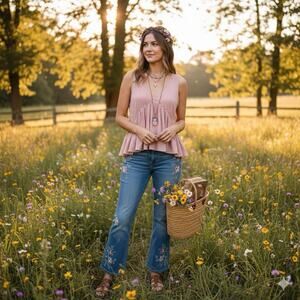 Fairycore Babydoll Blouse Lace Trim Coquette Romantic Cottagecore Y2K Size L